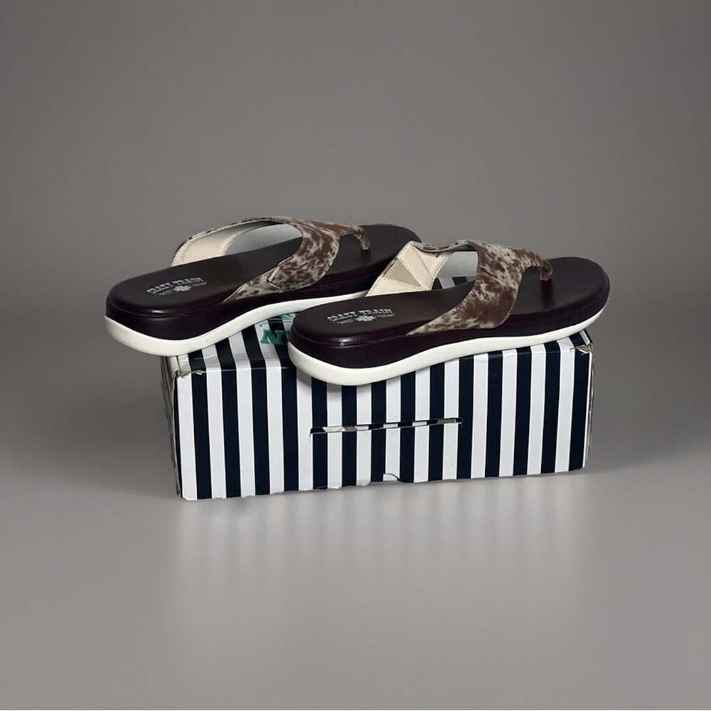 Women’s Crazy Train Sandals. Red/white Cow Print On Top. Brand New In The Box.